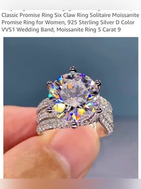 Moissanite AUNTHENTIC (VVS1) 5 CT Size 9 Engagement Ring in Sterling Silver